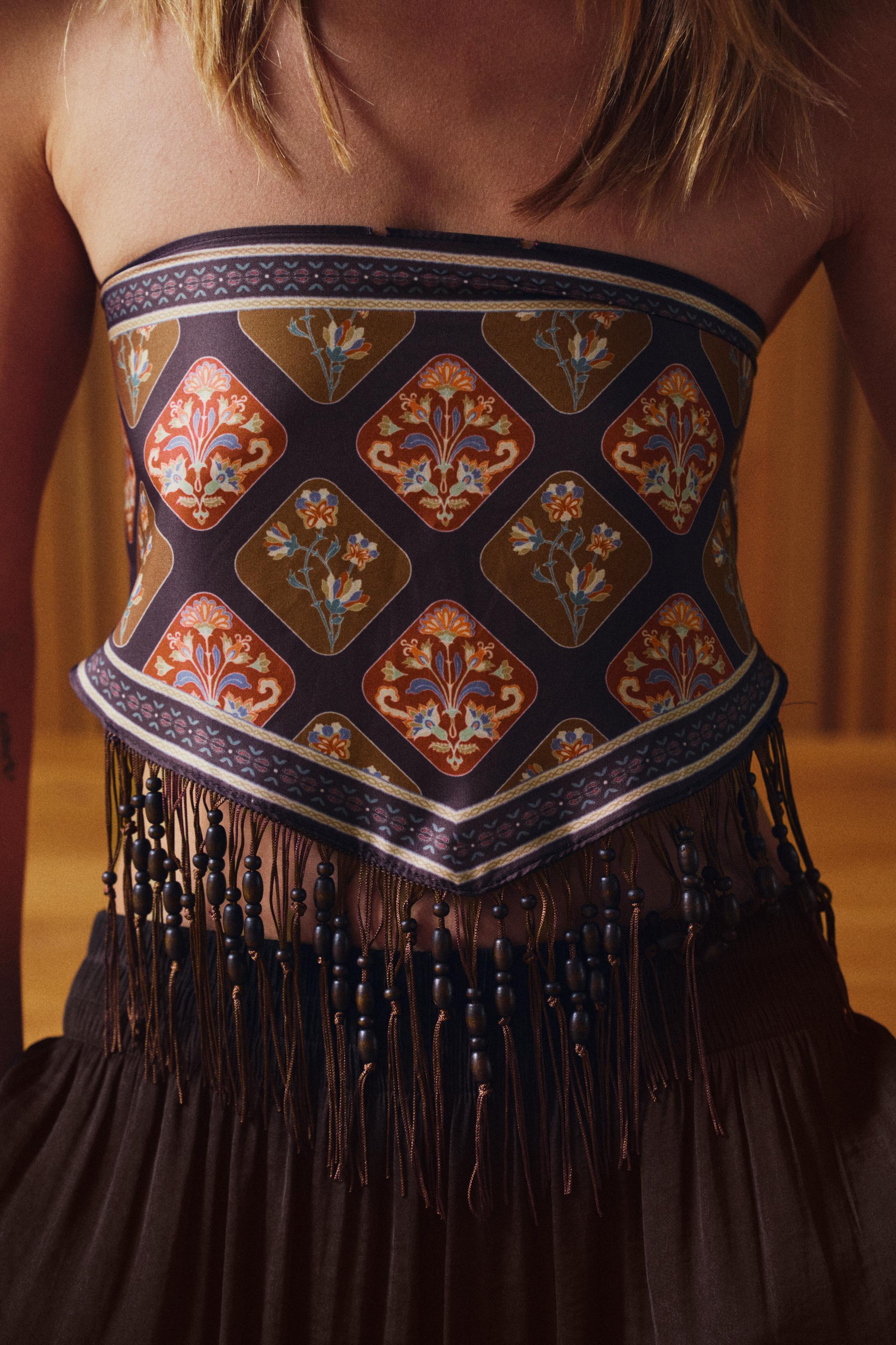 BEADED FRINGE PRINTED BANDANA